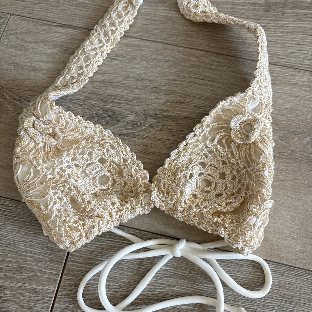 Elegant vintage boho  Cream crochet bikini